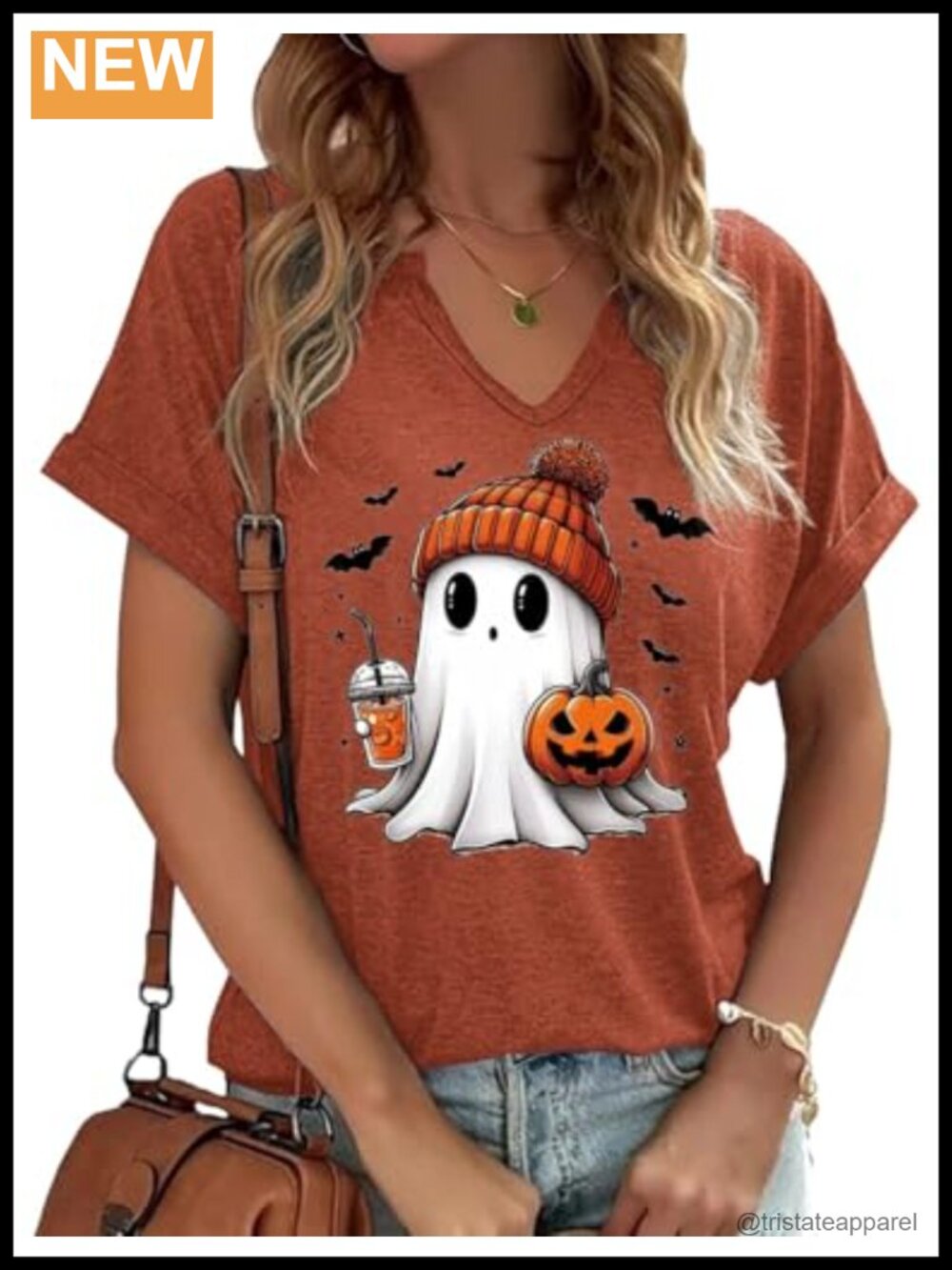 Women Halloween Ghost V Neck Short Sleeve Graphic Tee Fall Thanksgiving Casual